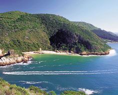 Knysna Estuary and the Western Head, where the Featherbed Nature Reserve is located, as viewed from the Eastern Head.