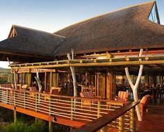 The main centre at the Garden Route Game Lodge near Albertinia, which features a restaurant, bar and lounge extending onto a viewing deck.