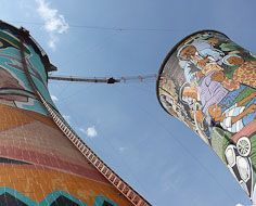 The Orlando Towers in Soweto, disused cooling towers now used as a bungy jumping site.