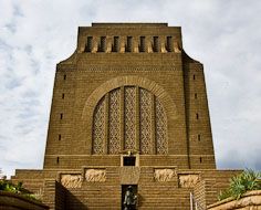 Approaching the Voortrekker Monument, located on a ridgeline overlooking Pretoria.