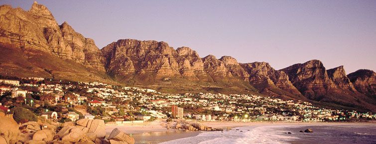 Camps Bay Beach & The Twelve Apostles moutain range beyond